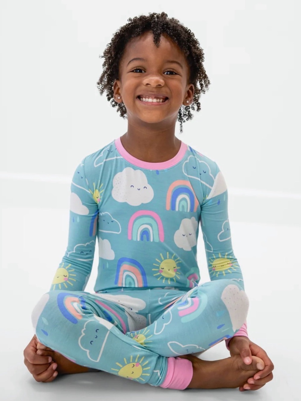 Little Sleepies Blue Rainbow & Cloud Two-Piece Pajama Set with Pink Trim